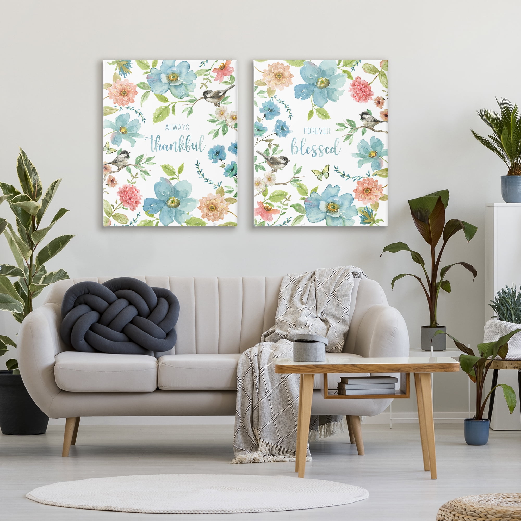 Stupell Industries Pink & Blue Gratitude Blooms 2 Piece Canvas Wall Art Set, design by Nan