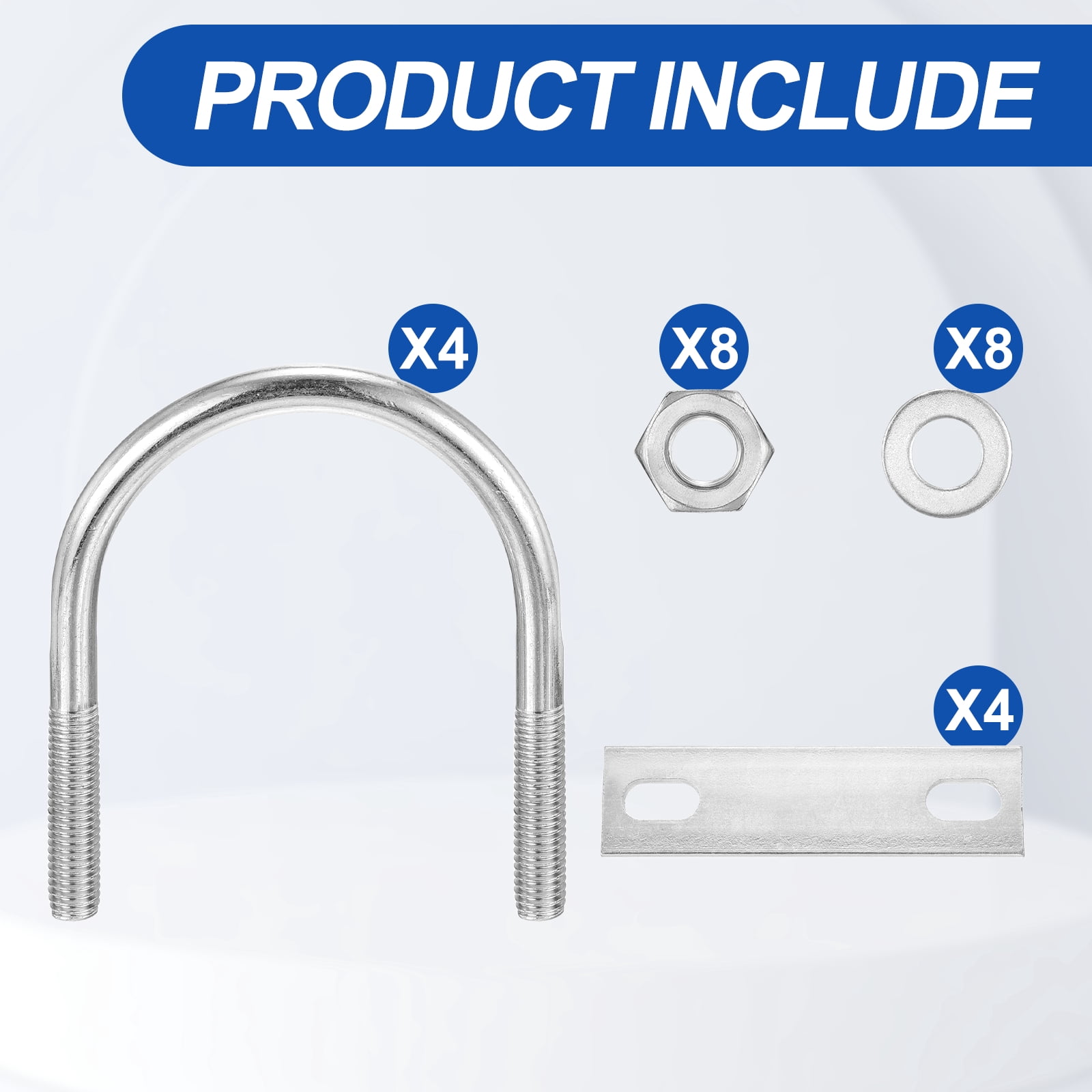 U Bolts 4 Sets (5/16"(M8)x2.36"x3.42"), Round U Bolt Kits 304 Stainless Steel with Accessories - for Construction, Pipe, Trailer, Automotive, Leaf Spring Fastener