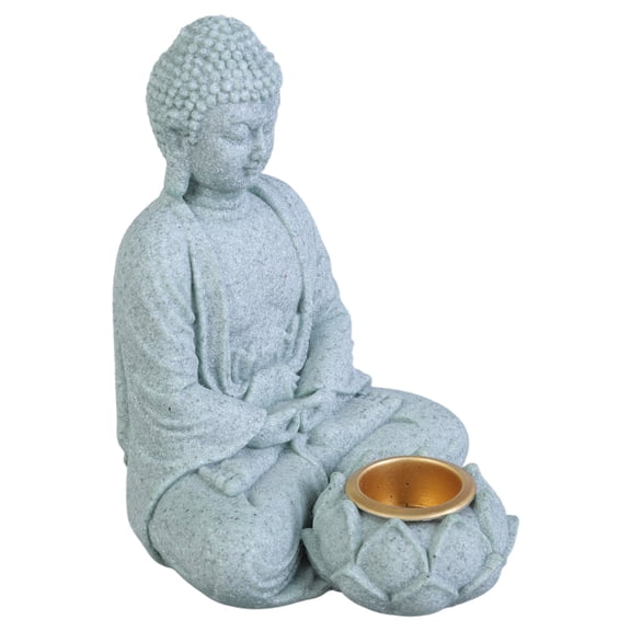 Buddhas Stone Statue with Tealight Holder Seated Figurine Incenses Holder Meditation Sculpture Home Decoration