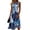 Blue, variant on Oil Painting Ocean Wave & Sunset Print Sleeveless Round Neck Dress for Women - Ruched Waist A-Line Midi Summer Beach Vacation Gown, Retro Casual Sundress with Cinched Waist Orange S