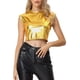 thumbnail image 1 of Camiseta sin mangas metálica Inspire Chic para mujer, escote redondo, crop top holográfico XL dorado, 1 of 5