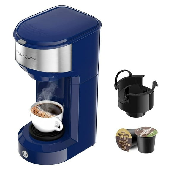 Coffee Maker, Single Serve Coffee Maker Machine 6 to 14 oz With Permanent Filter, Compatible with K Cup Pod & Ground Coffee, Mini Size Blue