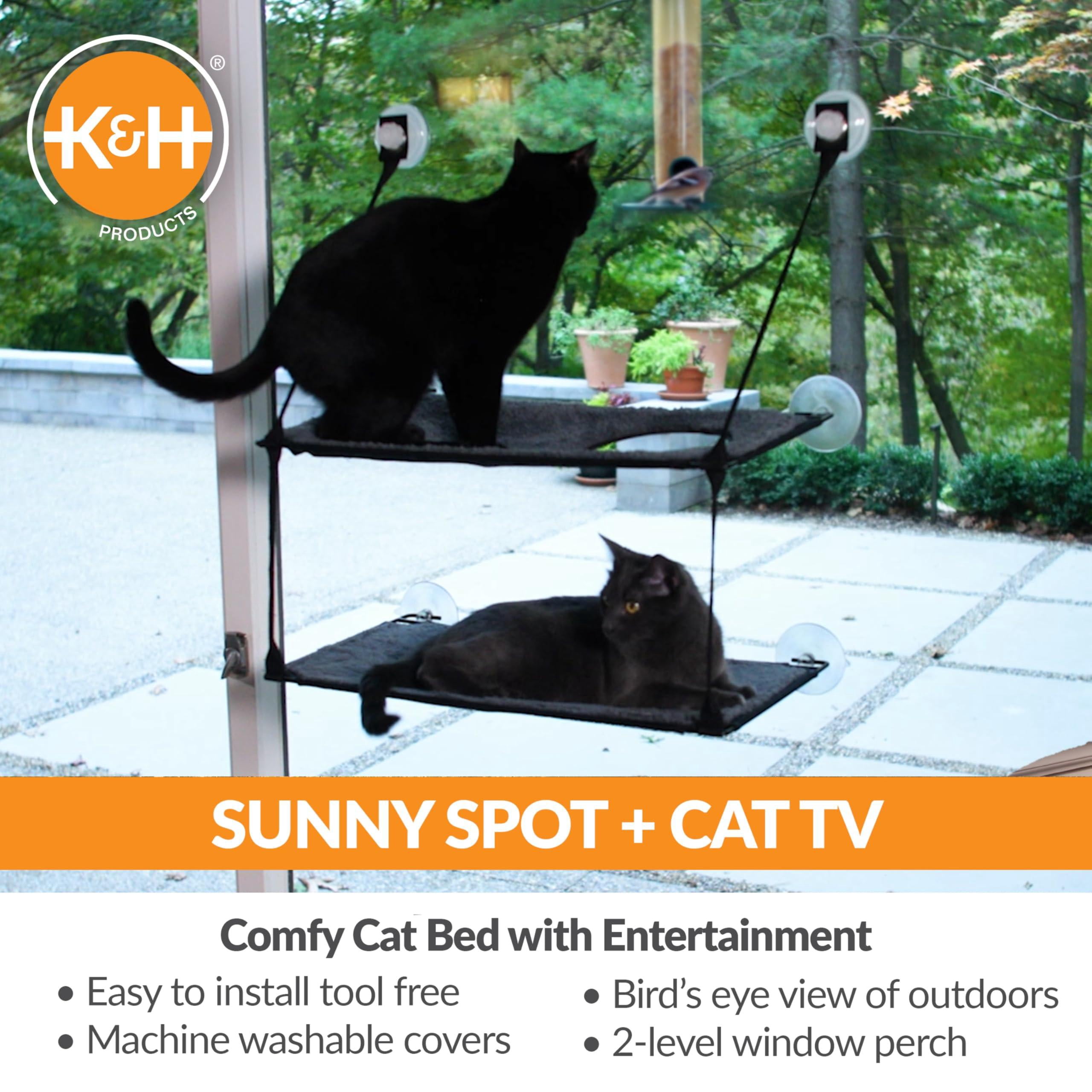 Ez Mount Double Stack Cat Window Perch For Large Cats  Sturdy Hammock Bed Steel Frame Suction Cups 2 Washable Shelf Covers Foldable - Fits 27"w X 31"h Glass Spaces