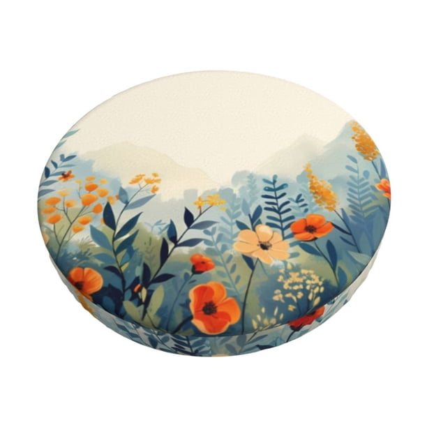 Balery Floral Mountain Landscape Fundas de asiento para taburete de bar redondo de tela de terciopelo ajustables que protegen de arañazos y manchas para sillas de 14 a 17 pulgadas.-12 inch