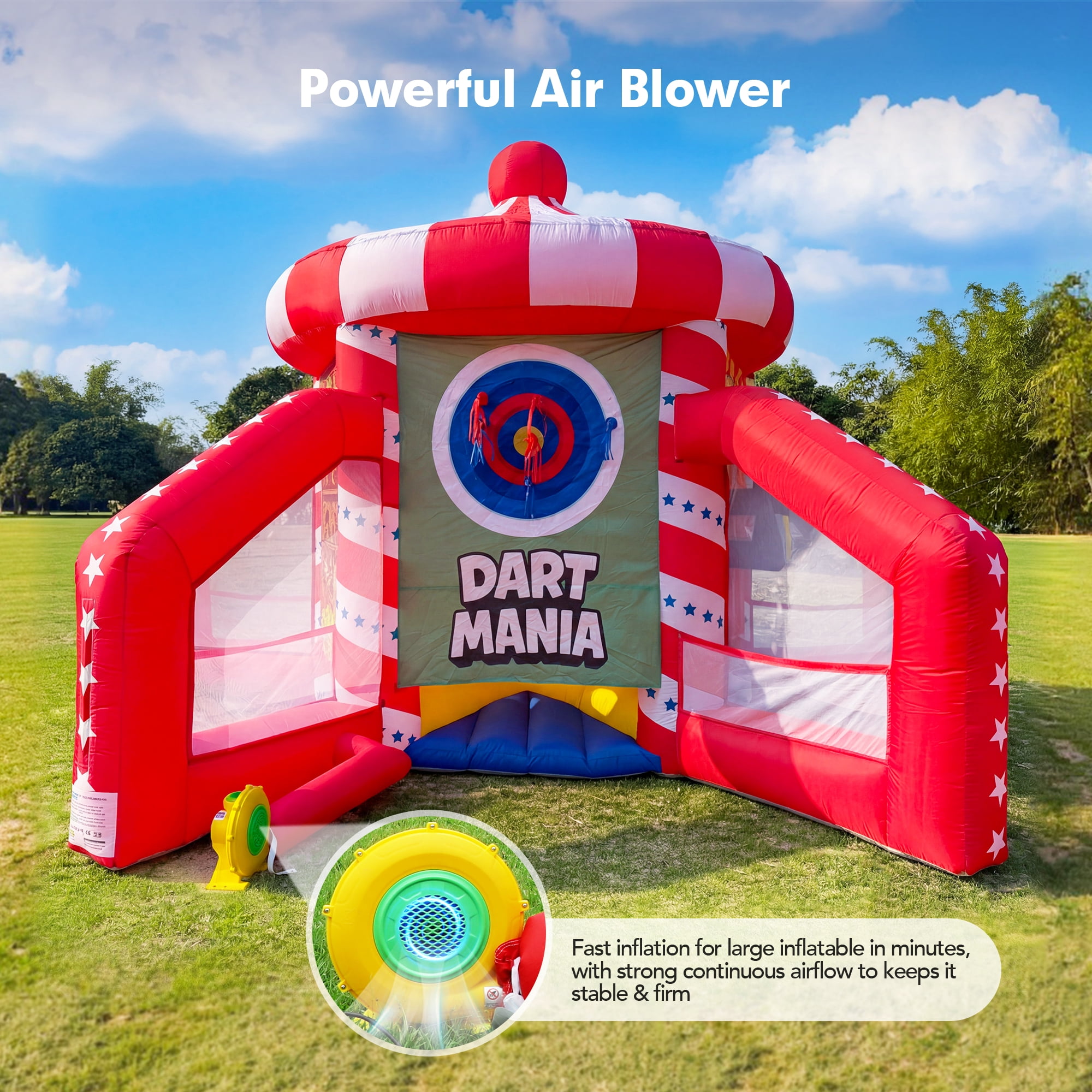 Wellcomer Inflatable 5in1 Carnival Game, Portable Baseball Toss, Basketball Hoop, Dart Board, Ring Toss