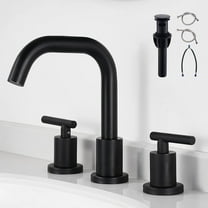 Black Bathroom Faucet 3 Holes - Two Handles Widespread 8 inch Bathroom Sink Faucet 3 Pieces Basin Faucets 360 Degree Swivel Spout Vanity Sink Faucet with Drain & Supply Hoses