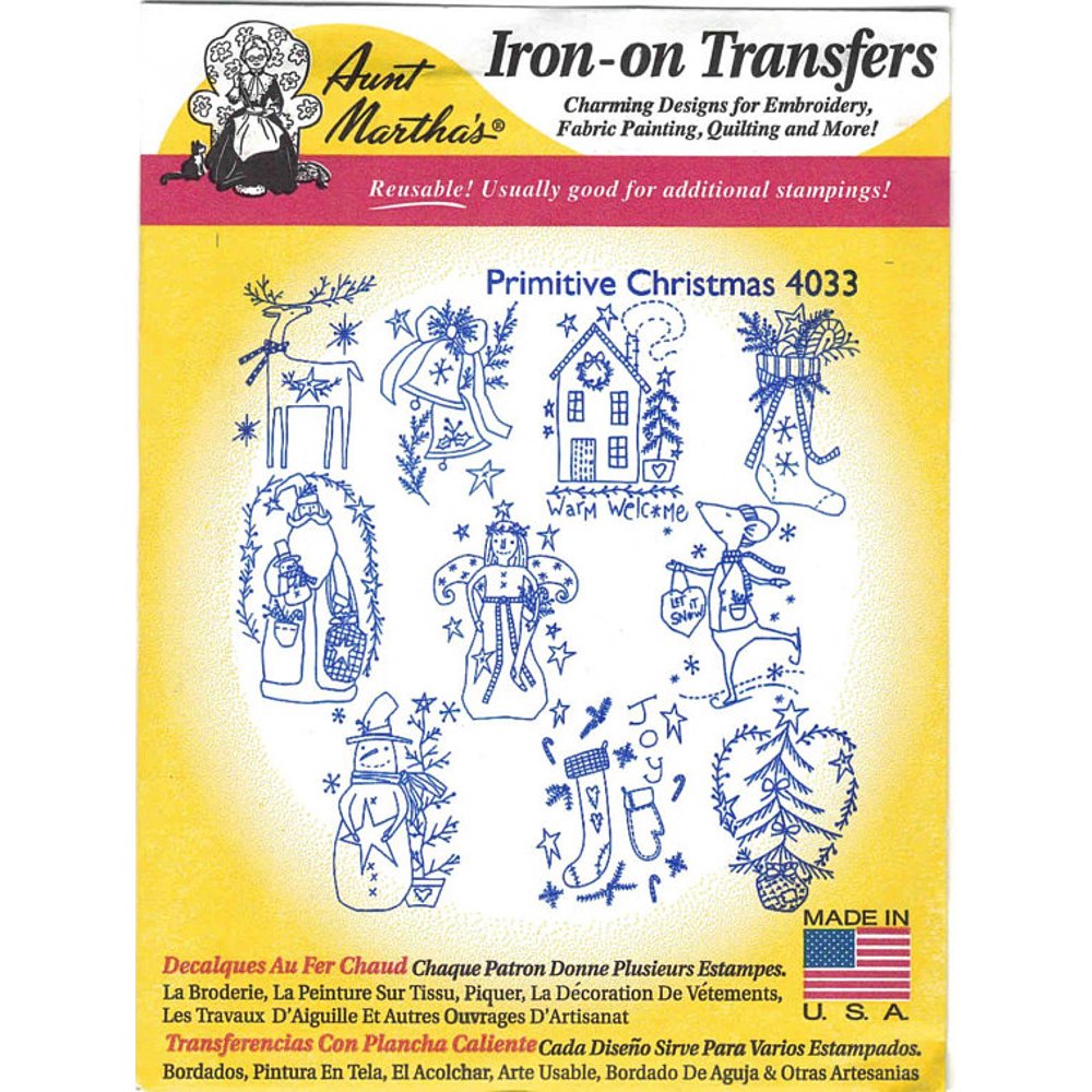 Primitive Christmas Aunt Martha's Hot Iron Embroidery Transfer