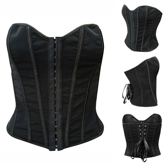 Feancey Womens Bustiers Steampunk Corsets Lace Up Back Bustier Tops Halloween Vintage Overbust Corset Solid Color Waist Shaper with Front Hooks Black XL