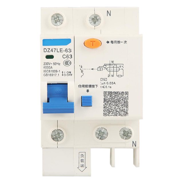 TOPINCN 30mA Residual Current Circuit Breaker,DZ47LE-63 1P+N C63 RCCB Residual Current Circuit Breaker 230V 63A 30mA