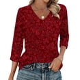 thumbnail image 1 of Ounisa T-Shirts à Manches 3/4 pour Femmes Col en V Manches Raglan Chandail Imprimé Décontracté Tendance Printemps Été Mode Hauts P-2TG, 1 of 6