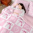 thumbnail image 4 of Homewish Boys Girls Kawaii Pink Bow Knot Twin Bedding Sets 7-Piece,Geometric Plaid Grid Bedding Comforter Set Microfiber,Love Heart Print Breathable Sheet Sets,Microfiber Bedroom Decor, 4 of 8