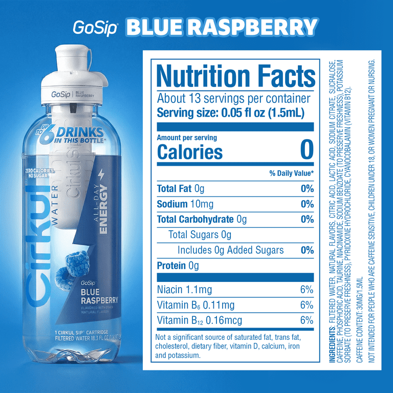Cirkul GoSip Blue Raspberry 18.3 Fl Oz Bottle + Flavor Cartridge