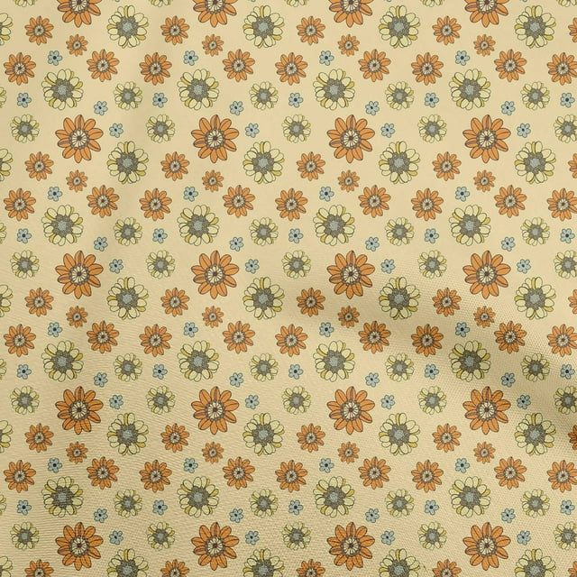 oneOone Polyester Spandex Yellow Fabric Floral Retro Sewing Craft Projects Fabric Prints By Yard 56 Inch Wide