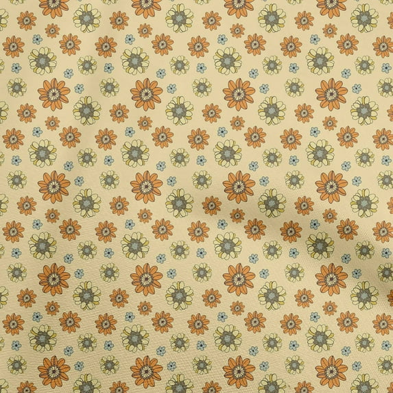 oneOone Viscose Chiffon Yellow Fabric Floral Retro Quilting Supplies Print Sewing Fabric By The Yard 42 Inch Wide