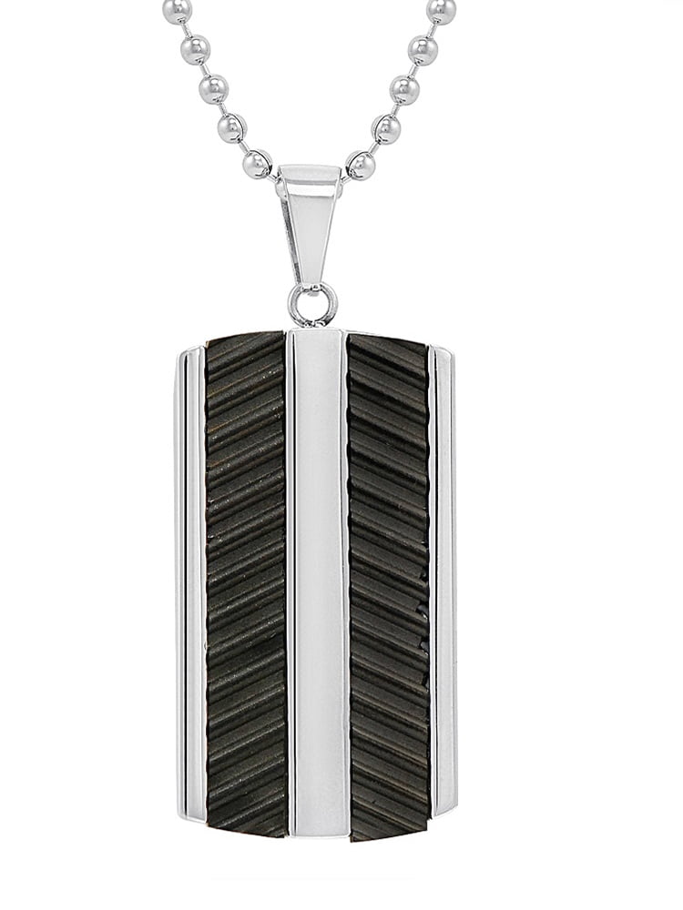 Men's Stainless Steel Textured Black Dog Tag Pendant- Necklace on a 22 inch chain
