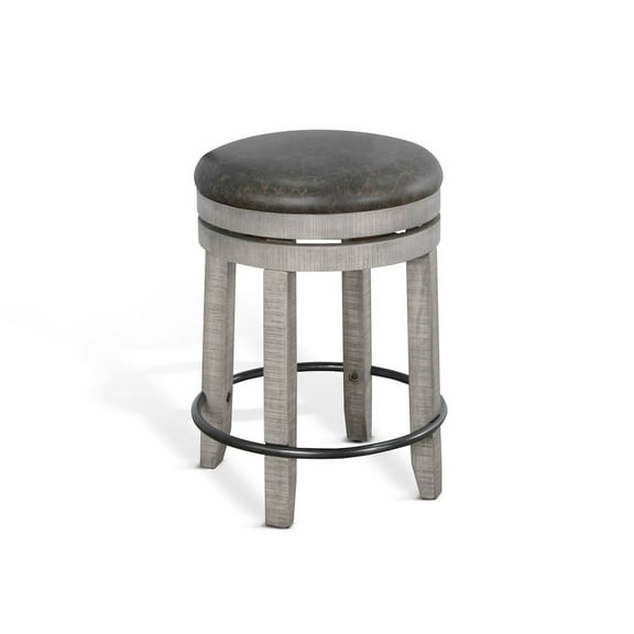 Alpine Grey 24"H Swivel Wood Stool with Cushion Seat (Set of 2)