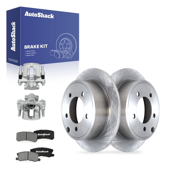AutoShack Rear Solid Brake Rotors   Ceramic Pads   Calipers 8-PC Brake Kit Replacement for 2013 Chrysler 200 2017 Jeep Compass 2017 Jeep Patriot 2014-2015 Mitsubishi Lancer 10.31" (262 mm)