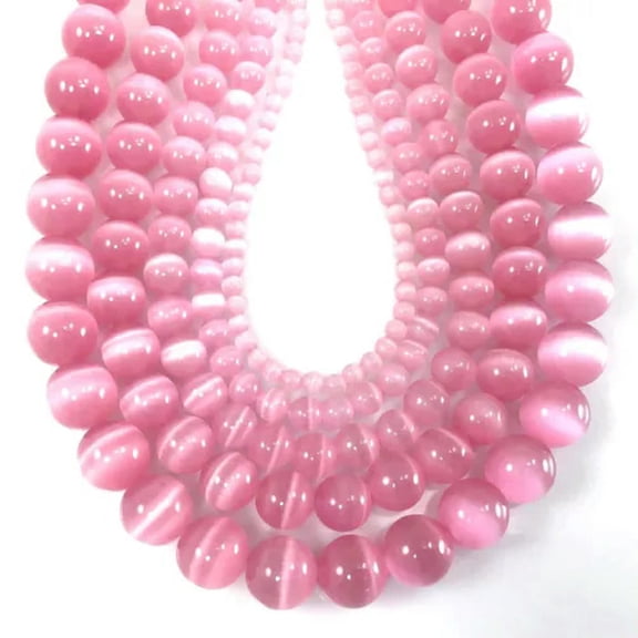 K-KED Cat Eye Round Beads 15" Pink Cat's Eye Loose Bead 4mm 6mm 8mm 10mm 12mm-8 mm