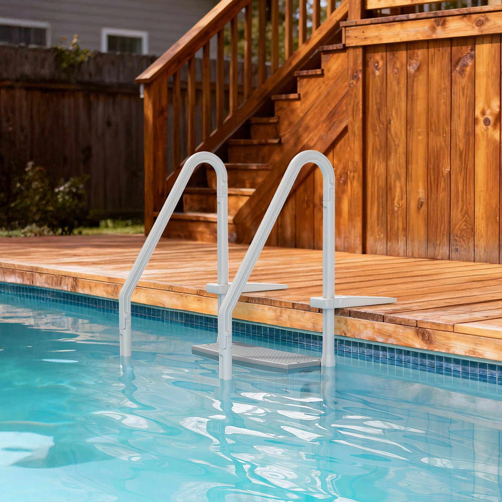 Zimtown 4-Step Above Ground Pool Ladder, Gray Plastic Entry Steps for Easy Pool Access