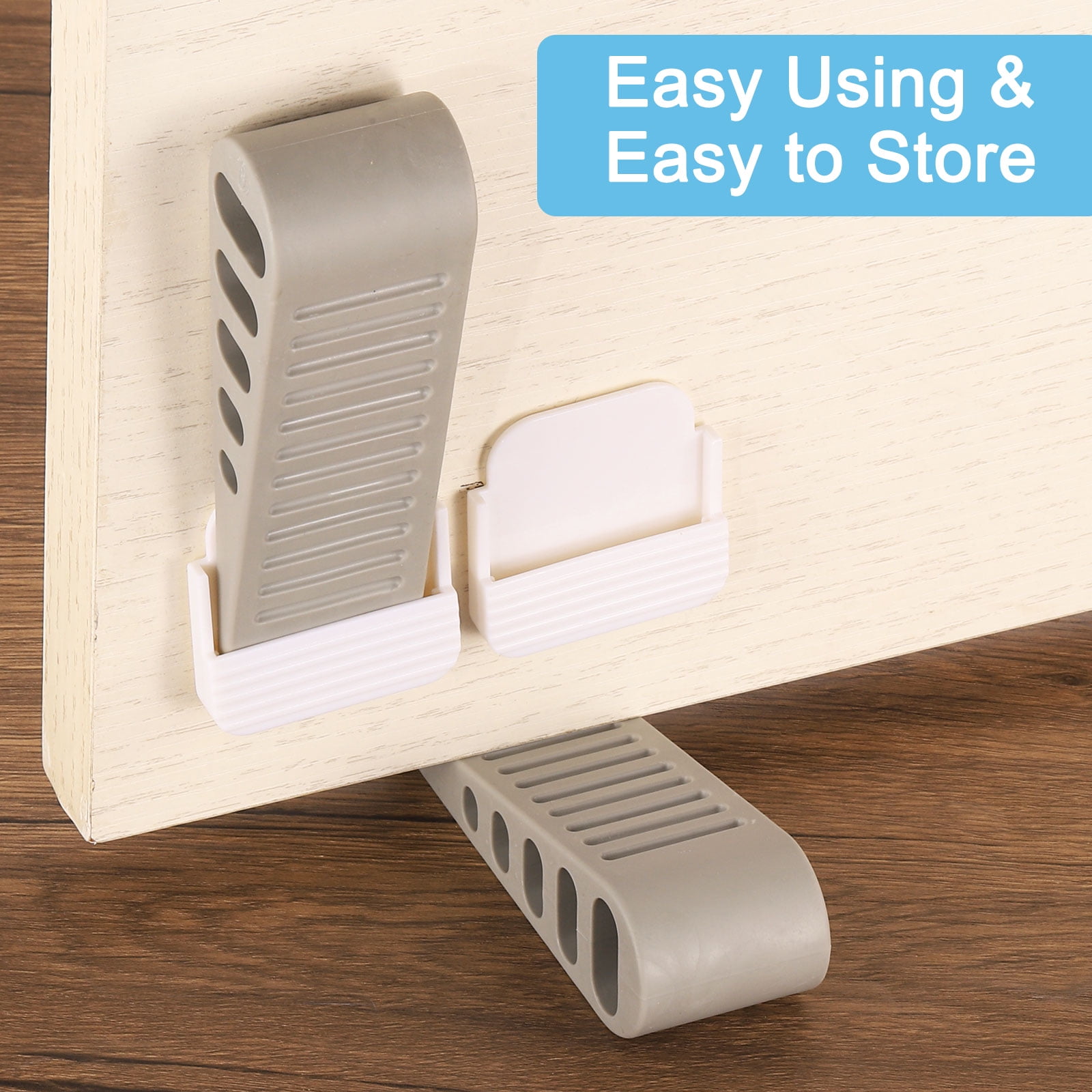Uxcell 8 Pack 1.18" TPR Door Stoppers with Holder for Bottom Door Stop Wedge, Dark Brown