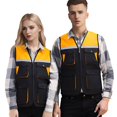 thumbnail image 1 of TOPTIE Reflective Working Vest with 4 Pockets Color Block Zipper Front High Visibility with Reflective Strips-Black-S, 1 of 6