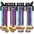 thumbnail image 3 of Never Give Up Medal Holder Hanger Trophy Display Rack Frame Awards Wall Mounteed Sturdy Black Steel Metal 3 Lines for All Sports Running Basketball Swimming Marathon Soccer Over 60 Medals, 3 of 8