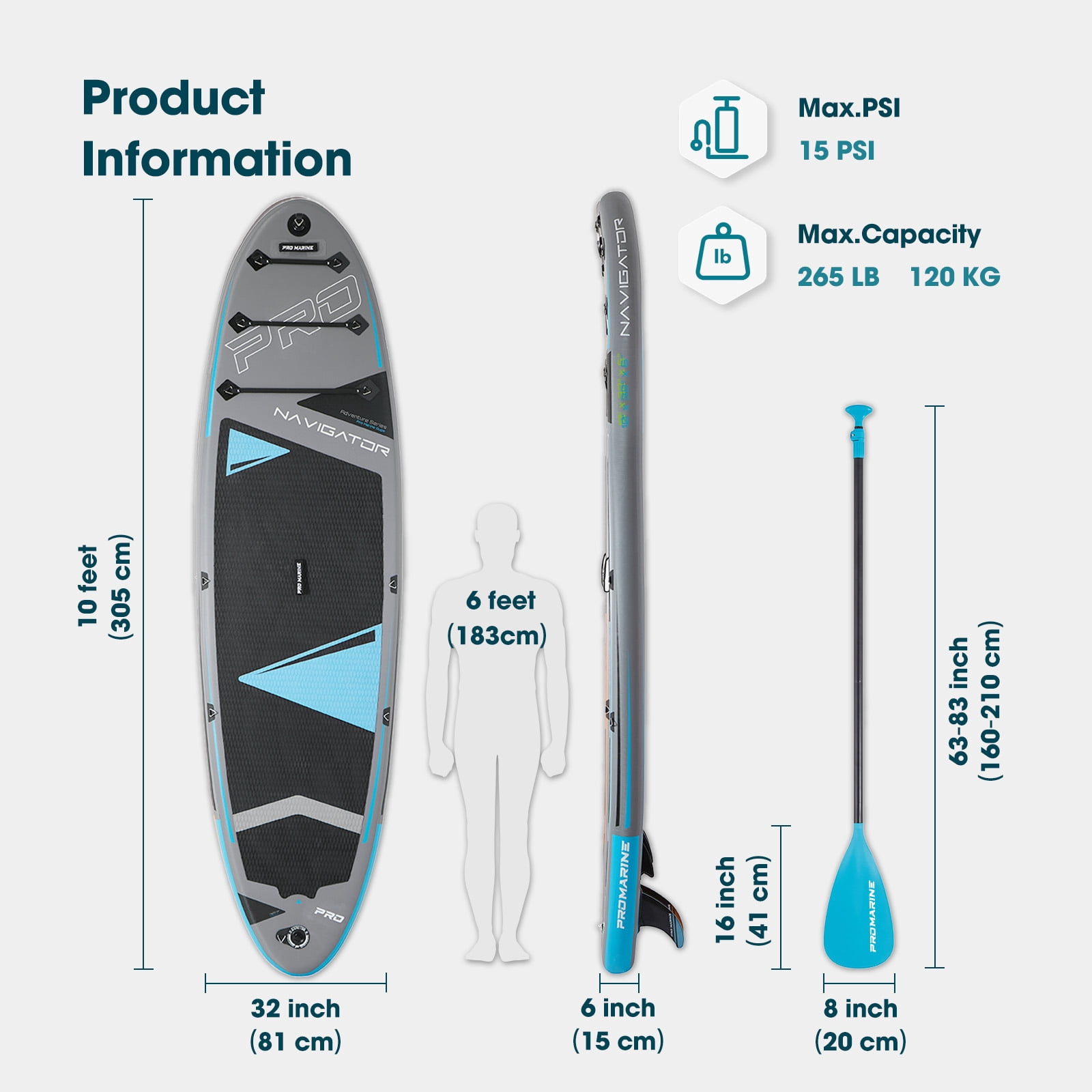 PRO MARINE Adults 12' Inflatable Stand Up Paddle Board with Seat
