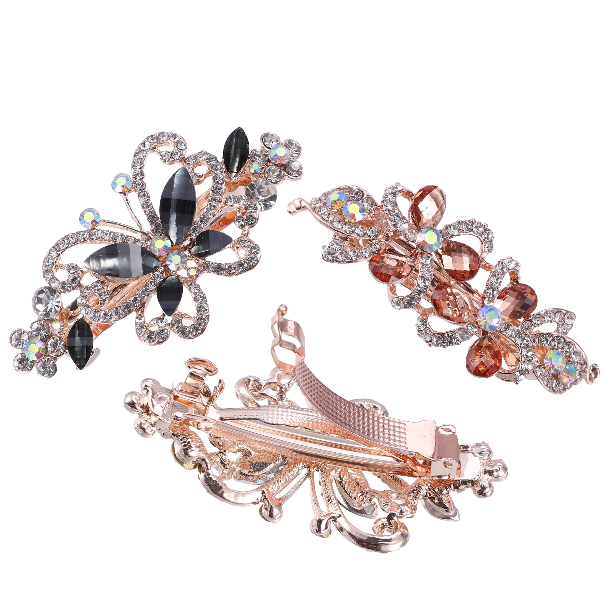 Unique Bargains 3Pcs Hair Barrettes Sparkly Rhinestones Hairpin
