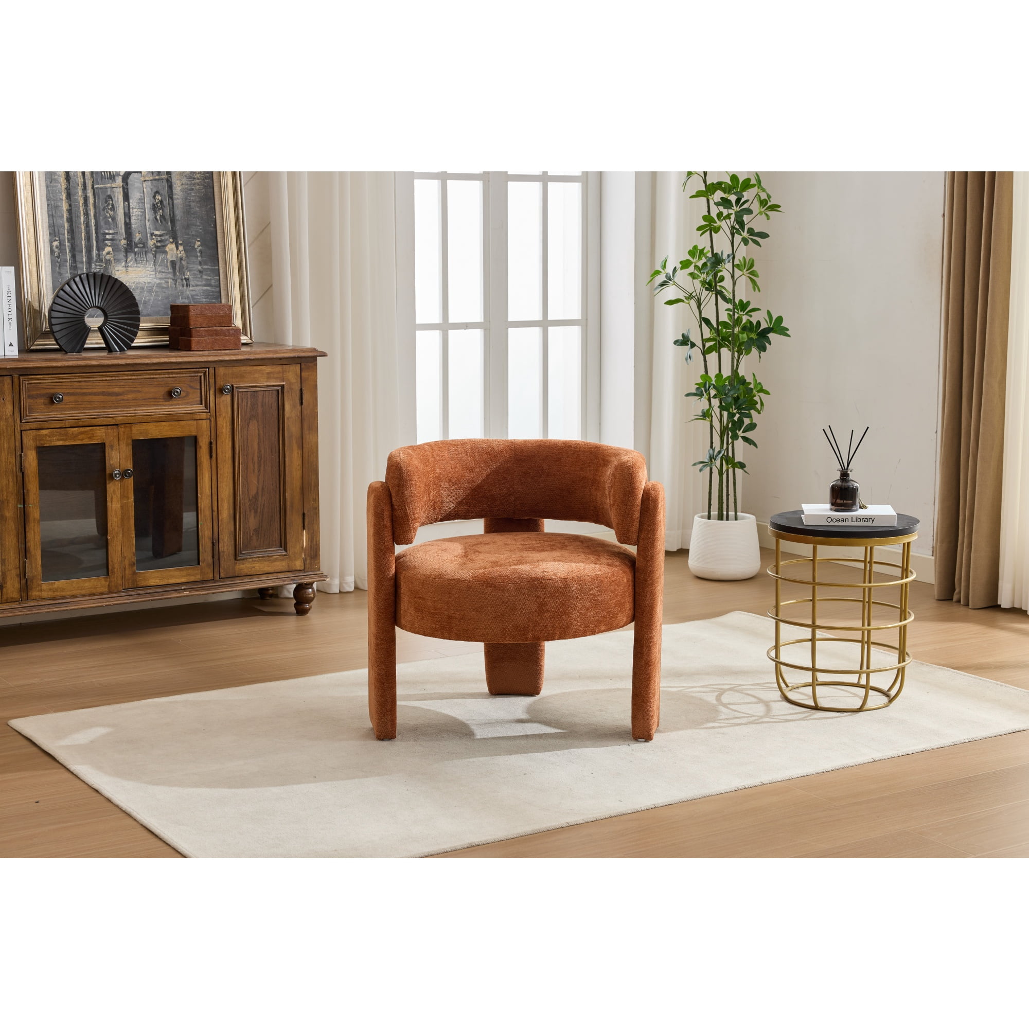 Accent Chair, Armchair, Boucle Chair&nbsp;Modern Upholstered Fabric Accent Armchair, Comfortable Leisure Single Sofa Chair for Living Room, Bedroom, Office, Orange