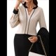 thumbnail image 3 of Blusas Elegantes e Informales de Larga con Cuello en V y Bloques de Color para Mujer, Ropa de Moda de Otoño. Albaricoque S, 3 of 10