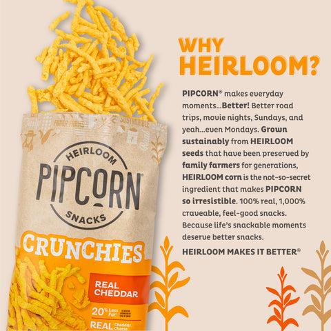 Pack of 12, Pipcorn Heirloom Snacks Crunchies Cheddar, 7 oz