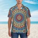 thumbnail image 2 of Balery Round Mandala Camisas hawaianas de manga corta para hombre, camisas playeras de corte holgado, camisas de vacaciones con botones,Medium, 2 of 7