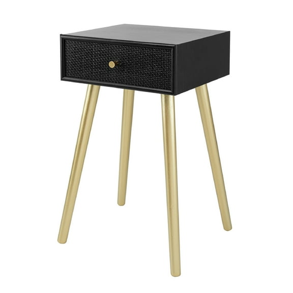 A&B Home Two Tone Bedside Table with Drawer - 15.5"W x 14"L x 27.5"H - Black/Gold