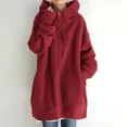 thumbnail image 3 of Sudadera gruesa con capucha para mujer, cárdigan largo con cremallera y bolsillos dobles, prendas de vestir exteriores, ropa de calle de tendencia, Color sólido, 3 of 4