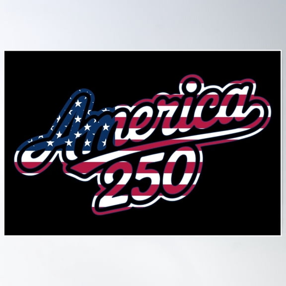 America 250 Flag Script Semiquincentennial Patriotic Design Stretched Canvas 16x20in