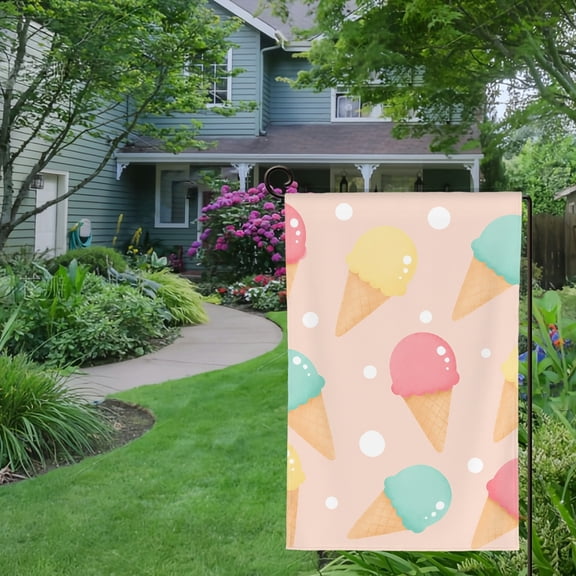 RKSupls Spring Summer Garden Flag Double Sided, Pastel Ice Cream Cones Pattern Linen Welcome Yard House Outside Outdoor Decoration,12*18 inch