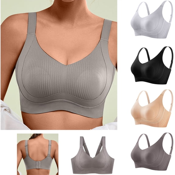 Paiwinds Bralette for Women Wide Strap Sports Wireless V-Neck Seamless Back Hook Comfortable Everyday Underwear