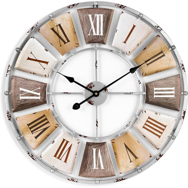 Reloj de Pared Decorativo de Metal Grande para Sala de Estar: Decoración de Pared de Estilo Rústico Moderno.