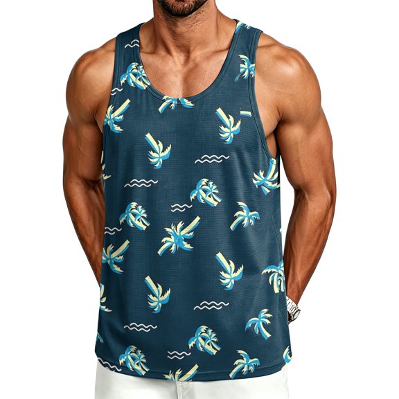Summer Sleeveless Tank Tops for Men Hawaii Beach Graphic Vacation Workout Shirts Loose Fit Muscle Gym Top