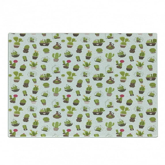 Cactus Cutting Board, Home and Garden Cactus Plants with Flowers Spiny Succulents Arizona Desert Growth, Decorative Tempered Glass Cutting and Serving Board, Small Size, Multicolor, by Ambesonne
