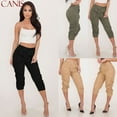 thumbnail image 1 of Pantalons Crayon Décontractés pour Femmes Taille Haute Poches 3/4 Cargo Jogger Slim, 1 of 4