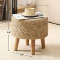 thumbnail image 3 of Foot Stool Ottoman Natural Seagrass Hand Weave, Poufs Wicker Round Ottoman for Couch Desk Soft Step Stool Padded Foot Rest with 4 Non-Skid Wood Legs for Living Room, Bedroom, Entryway, 3 of 6