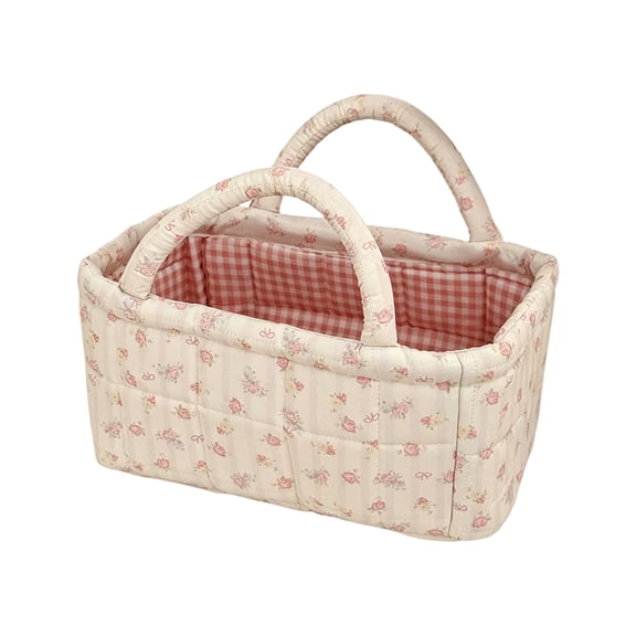 Desk Storage Organizer | Colorful Floral Quilted Fabric Storage Basket | Small Storage Basket for Office Desk Snacks Accessories, 5X5X5 in