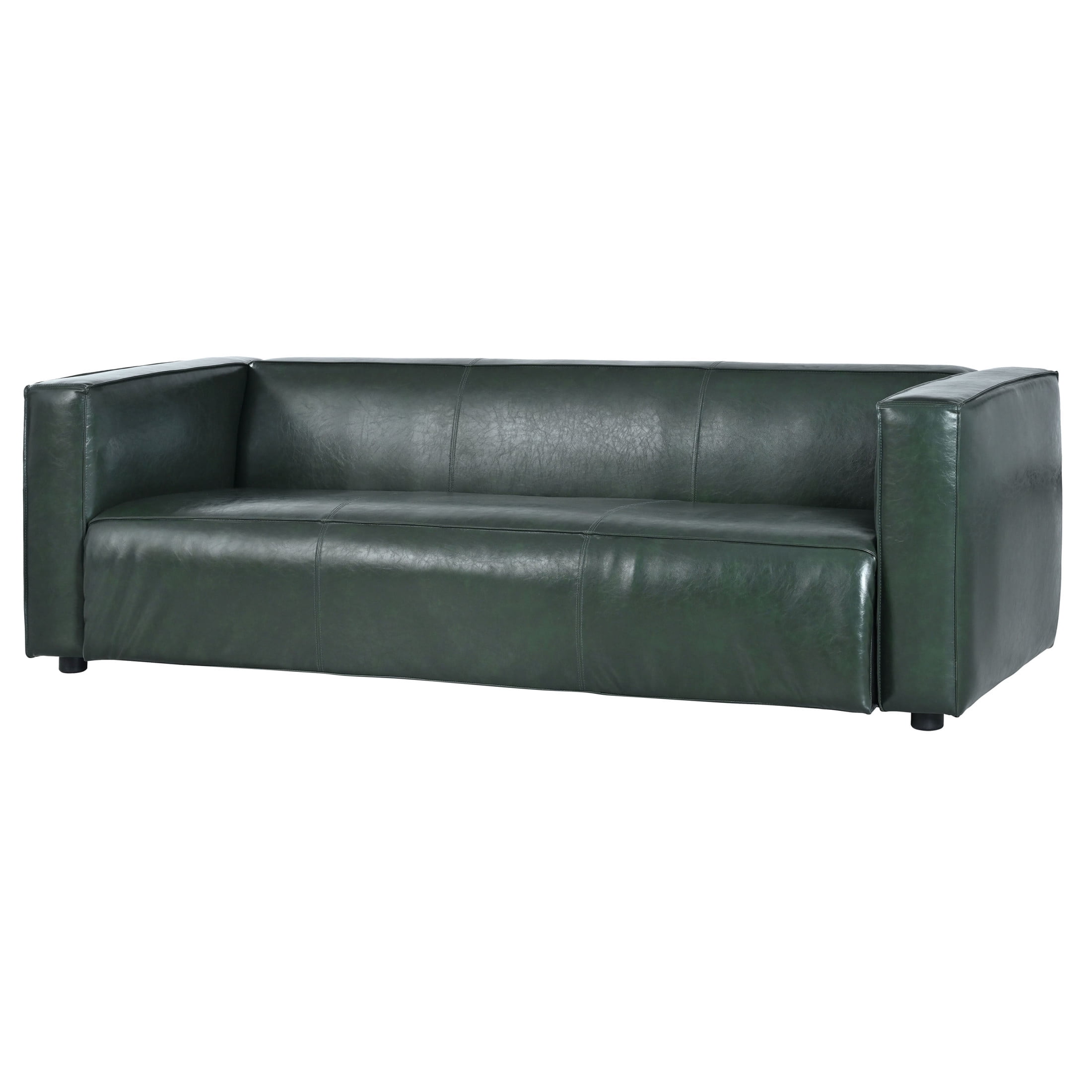 Christopher Knight Home Minimalist 70” PU Leather 3 Seater Sofa Couch, Solid Wood legs, Green