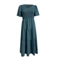 thumbnail image 5 of Wycnly Summer Dresses for Women Beach Casual Elastic Waist Flowy Ruffle Swing A Line Long Sundress 2024 Short Sleeve V-Neck Solid Maxi Formal Dress Green m, 5 of 5