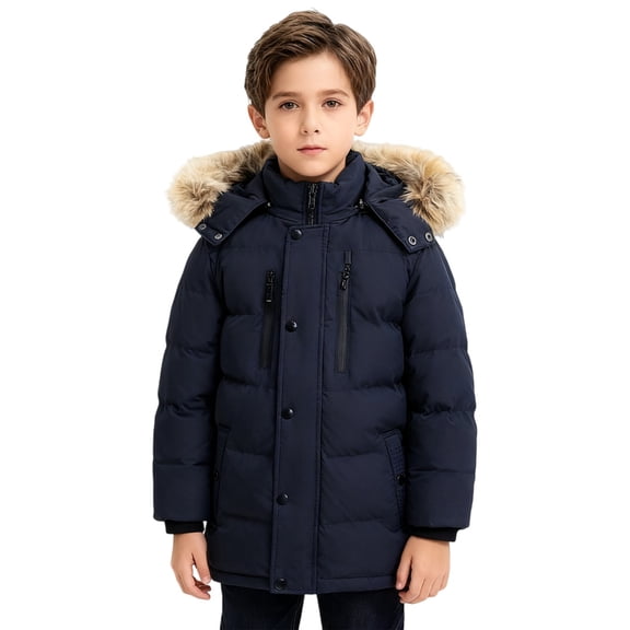 YunPes Kids Puffer Jackets Boys Winter Waterproof Warm Thick Padded Puffy Down Coat Casual Windproof Faux Hooded Outerwear