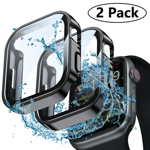Dwitch 2 Pack Hard Case Compatible with Apple Watch Case 40mm SE/Series 6 5 4 ,Tempered Glass Screen Protector Waterproof [360° Full Protection] Cover for iWatch 40mm,2 Pack Black