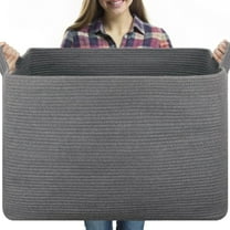 118L Extra Large Blanket Basket, 24.8" x 17.7" x 17.2" Woven Storage Basket for Living Room, Rectangle Nursery Blanket Storage for Toys, Towels, Dirty Clothes (Black)