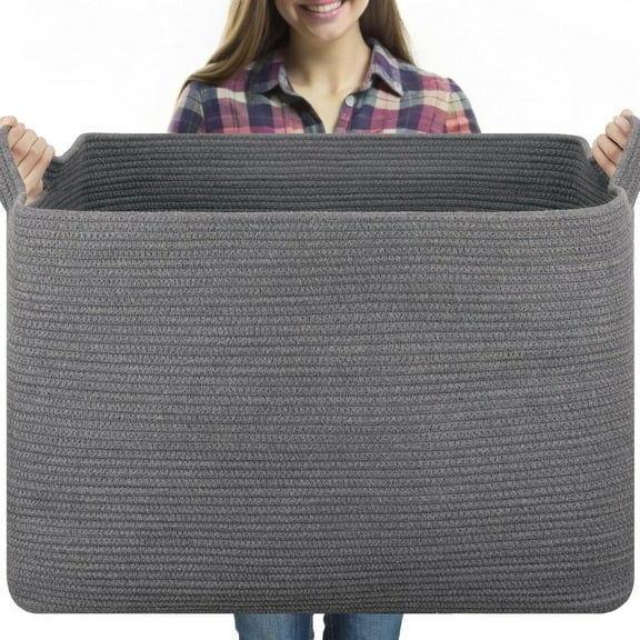 118L Extra Large Blanket Basket, 24.8" x 17.7" x 17.2" Woven Storage Basket for Living Room, Rectangle Nursery Blanket Storage for Toys, Towels, Dirty Clothes (Black)