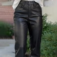 thumbnail image 4 of KALE Leather Pants for Women Faux High Rise Straight Leg Vegan Business Pant Trousers High Waisted Trousers Black, 4 of 9